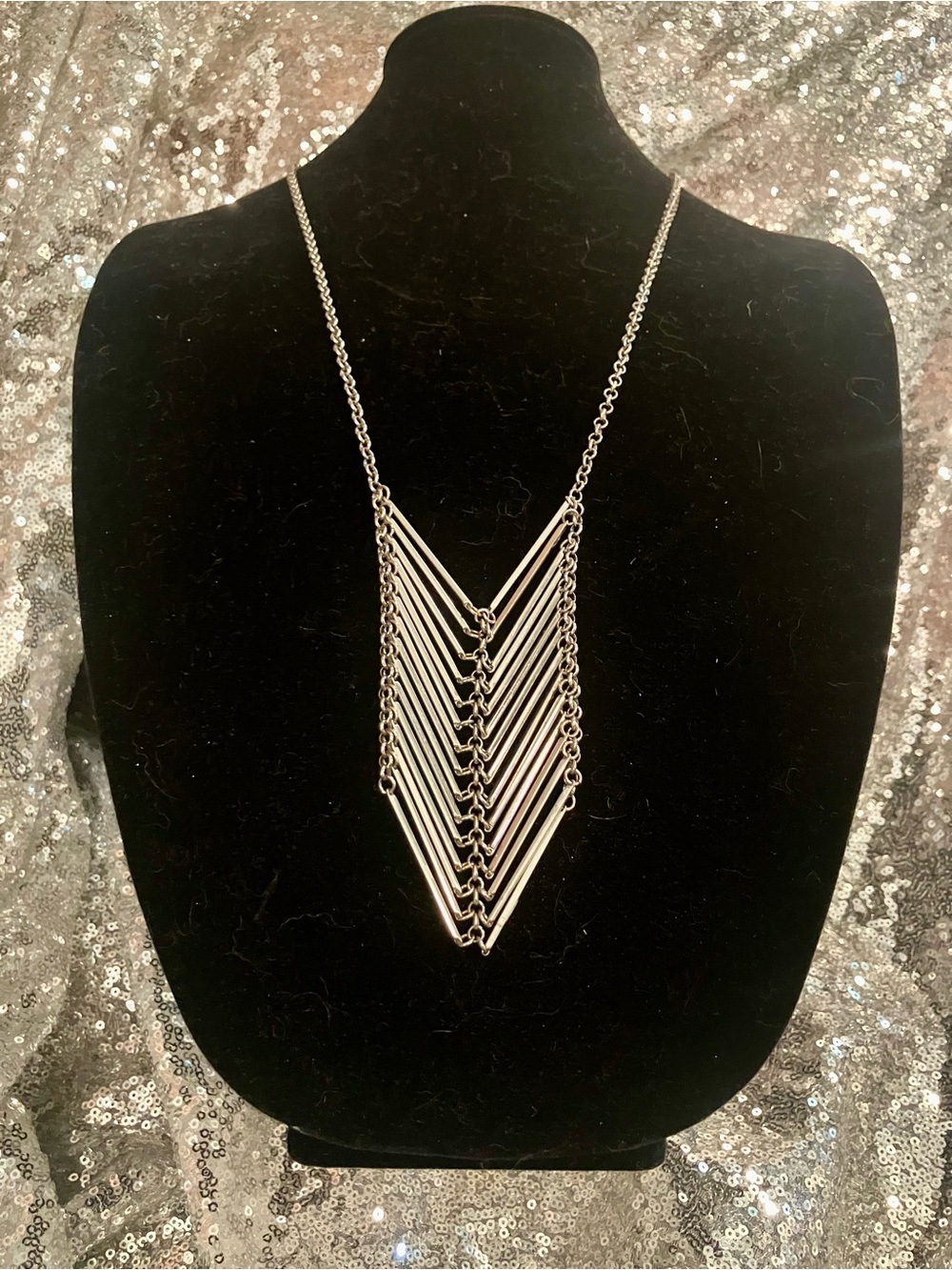Silver Chevron Layered Pendant Necklace - Women Jewelry